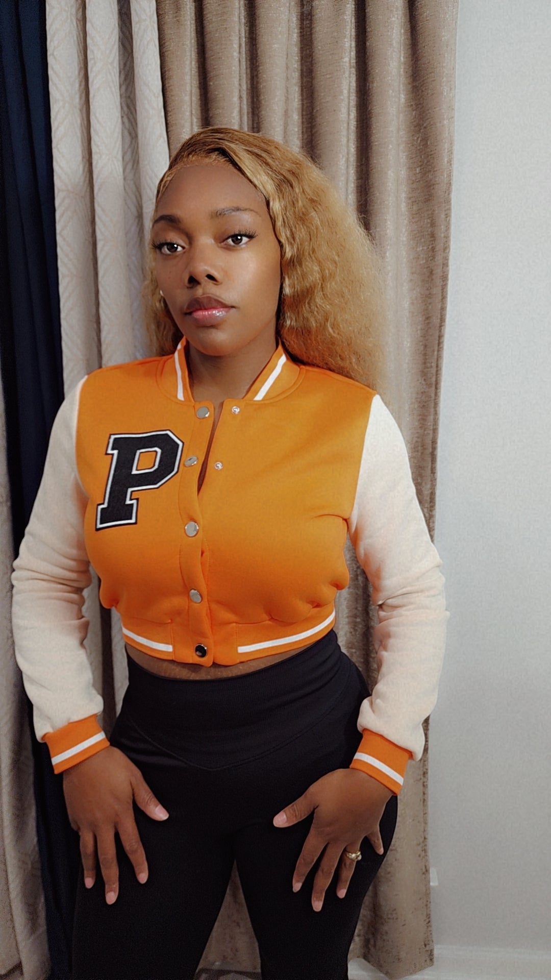 Orange Letter Print Light Weight Jacket