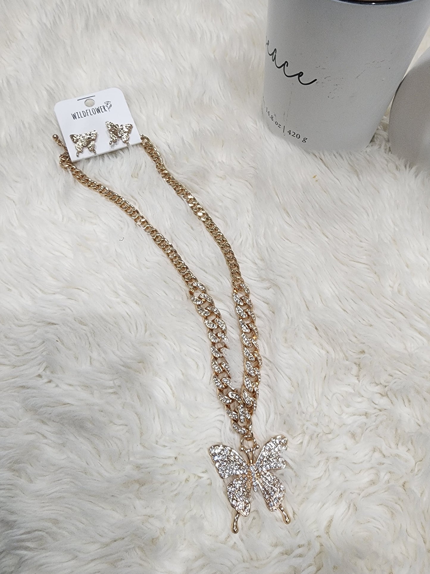 GOLD plated Butterfly Charm Necklace Set