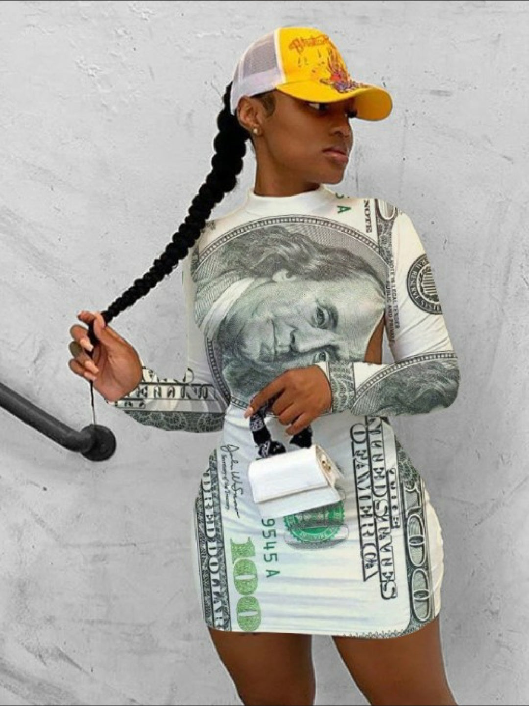 Money Print Backless Dress