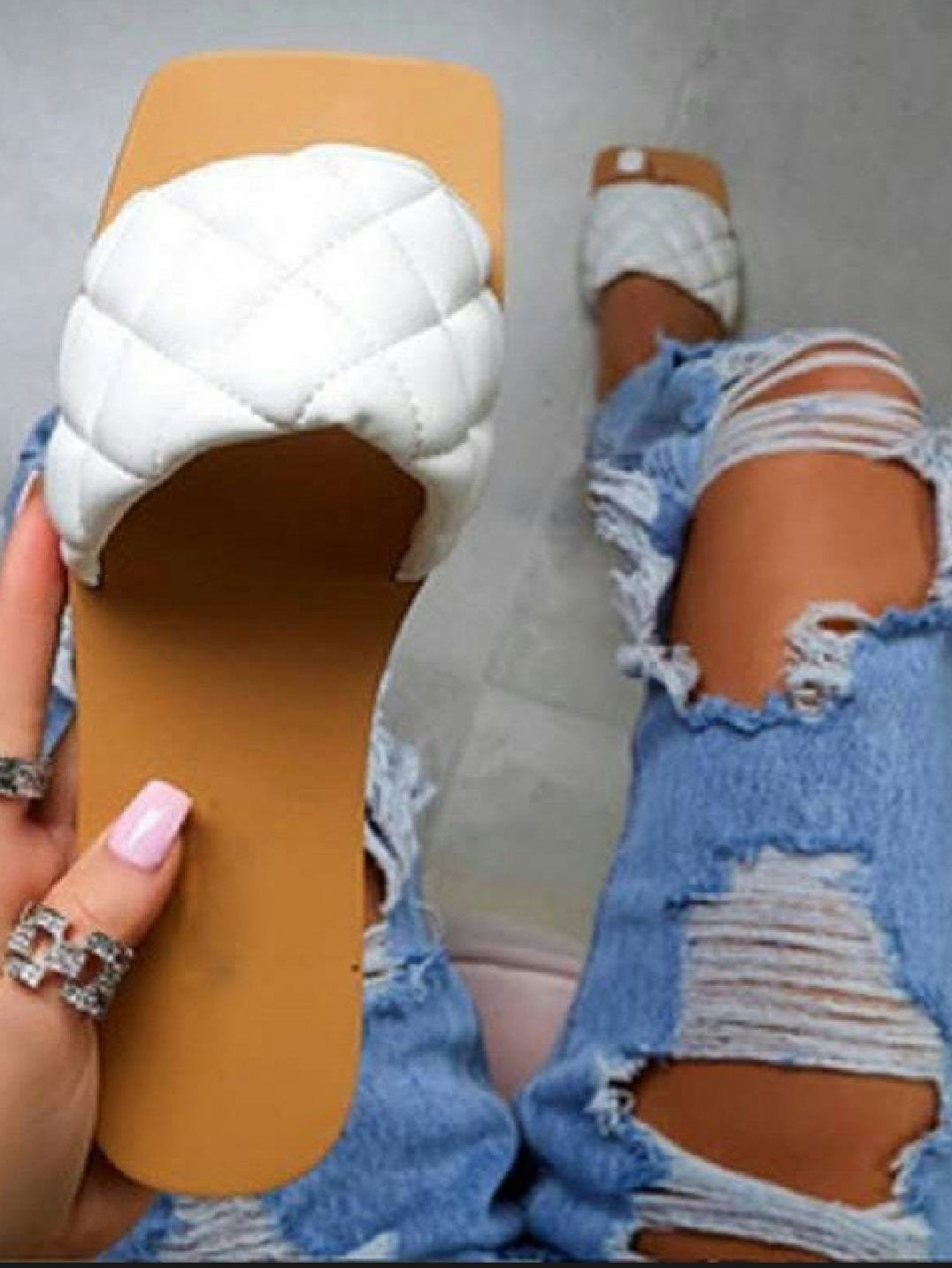 Square Toed White Slippers