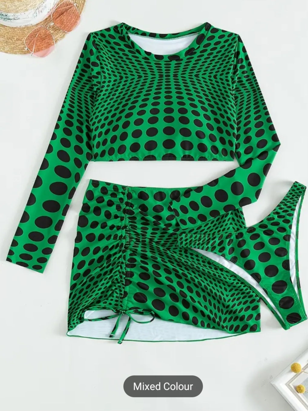 Green Dot 3 Piece Swimsuit