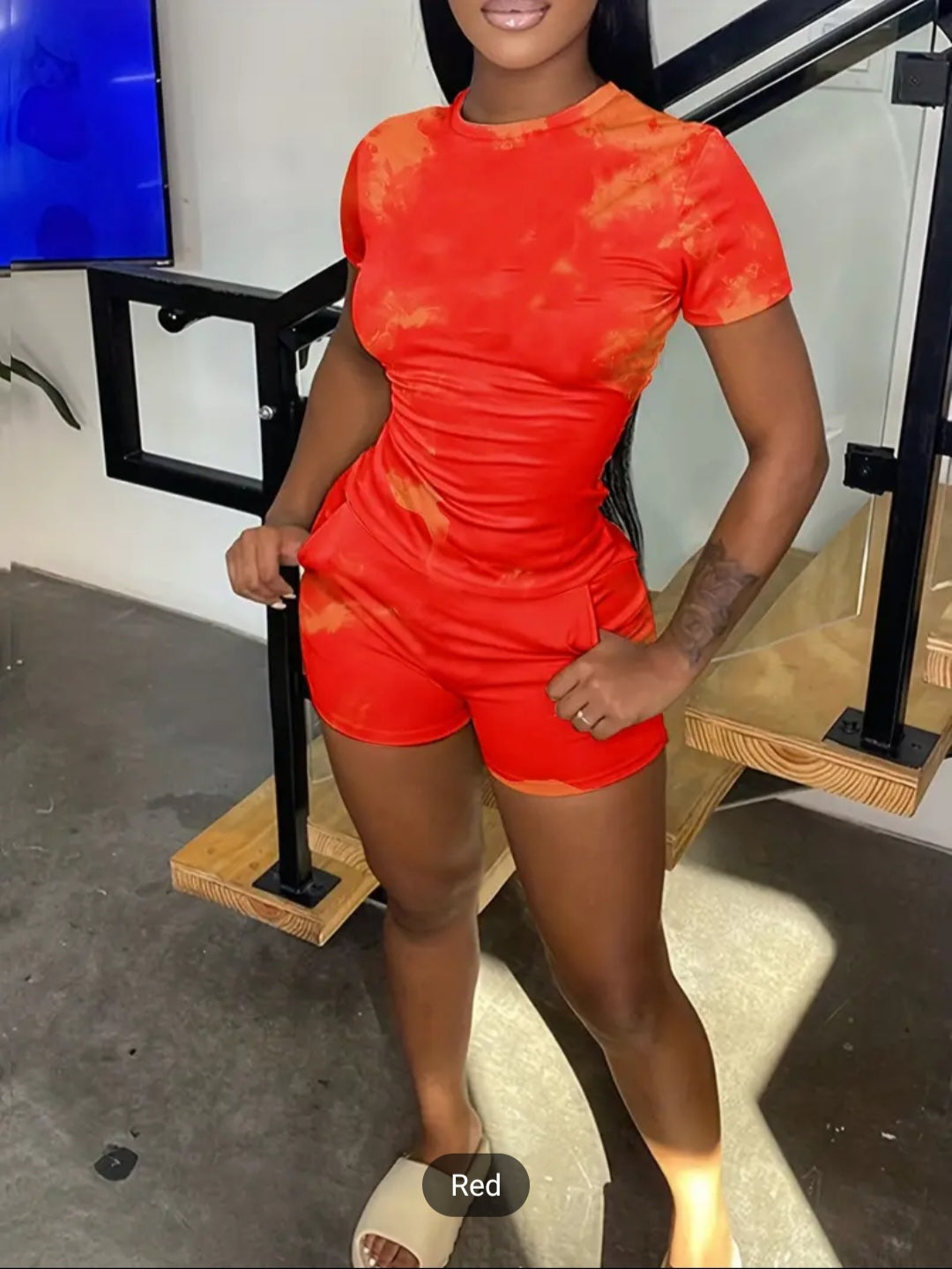Red Tyedye 2 Piece Short Set