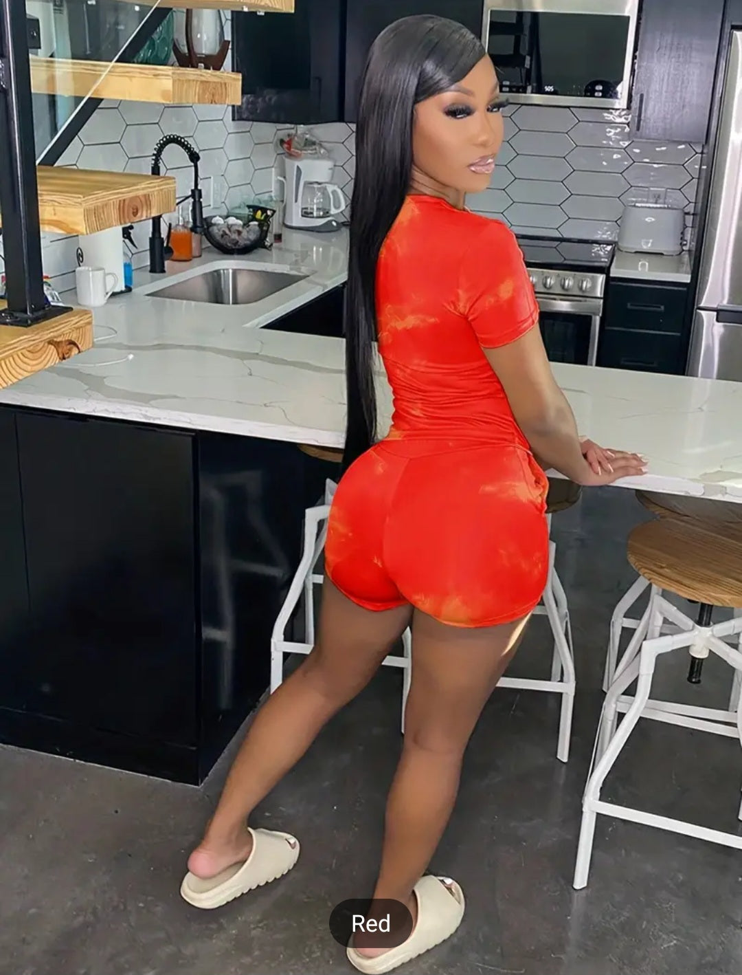 Red Tyedye 2 Piece Short Set