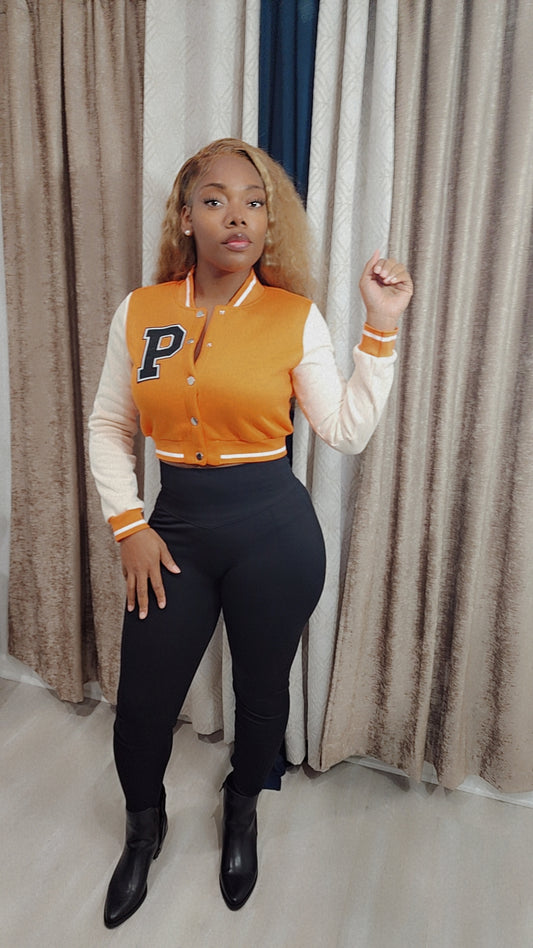 Orange Letter Print Light Weight Jacket