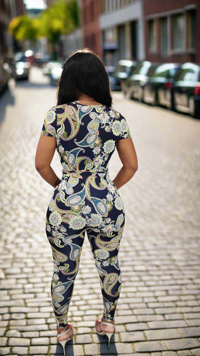 Navy Blue Floral Design Jumpsuit