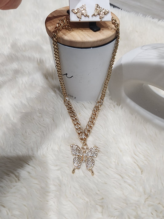GOLD plated Butterfly Charm Necklace Set