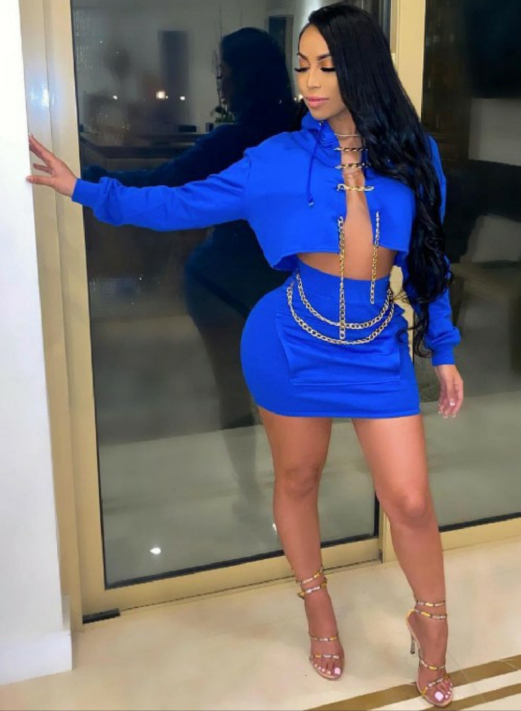 Royal Blue Two Piece Skirt Set