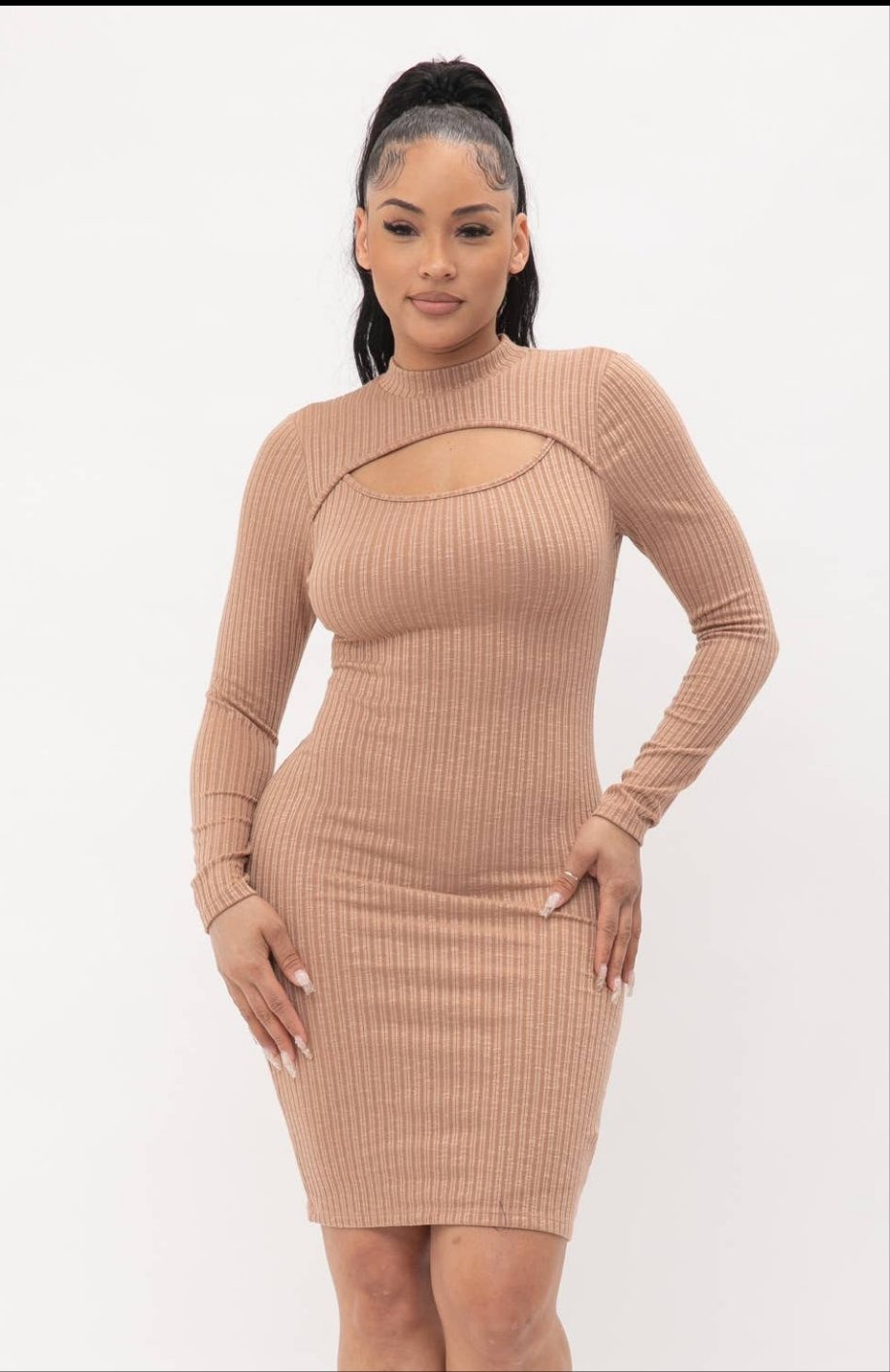 Khaki Cut Out Style Midi Dress