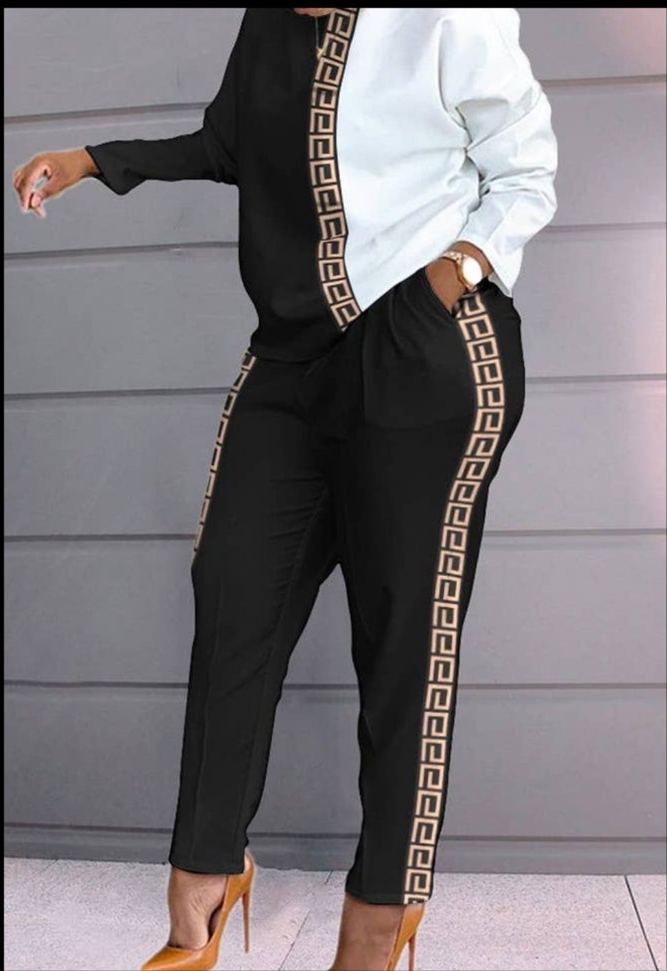 Contrast Print Long Sleeve Pant Set