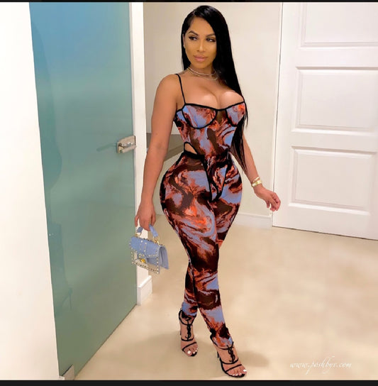 Sky Blue Rose Print Two Piece